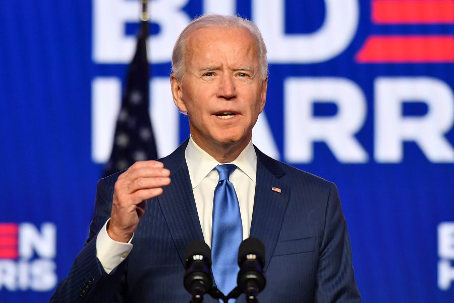 Democratic presidential nominee Joe Biden delivers remarks at the Chase Center in Wilmington, Delaware, on November 6, 2020. - Three days after the US election in which there was a record turnout of 160 million voters, a winner had yet to be declared. (Photo by ANGELA WEISS / AFP) (Photo by ANGELA WEISS/AFP via Getty Images)